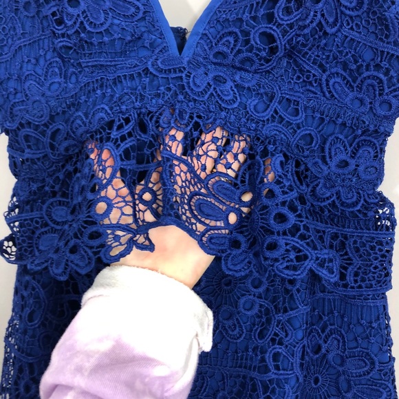 Guess Cobalt Bright Blue Peplum Lace Midi Dress - Picture 6 of 9
